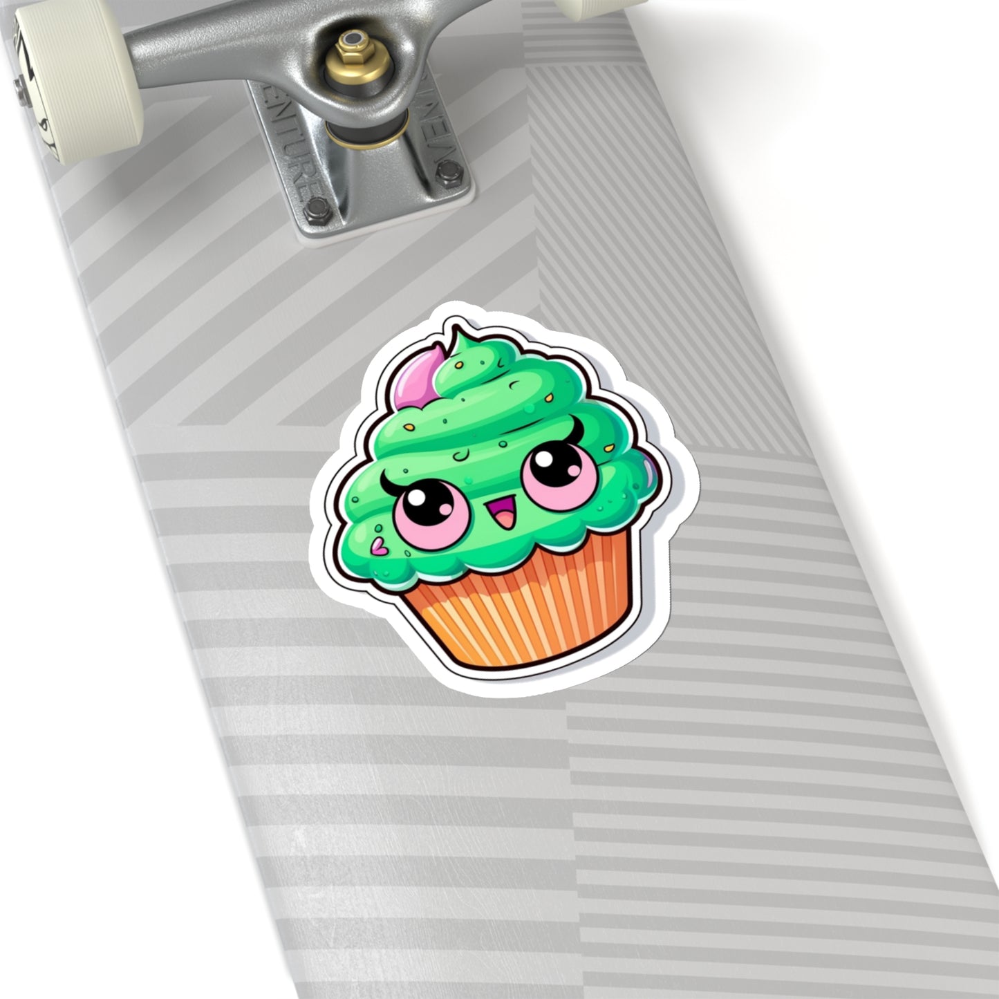 Psychedelic Cupcake Sticker - Vibrant Green with Pink Eyes - Cannabis Inspired