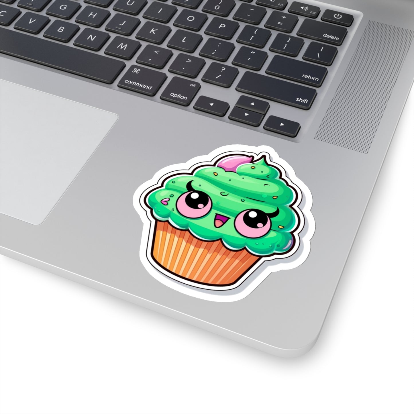Psychedelic Cupcake Sticker - Vibrant Green with Pink Eyes - Cannabis Inspired
