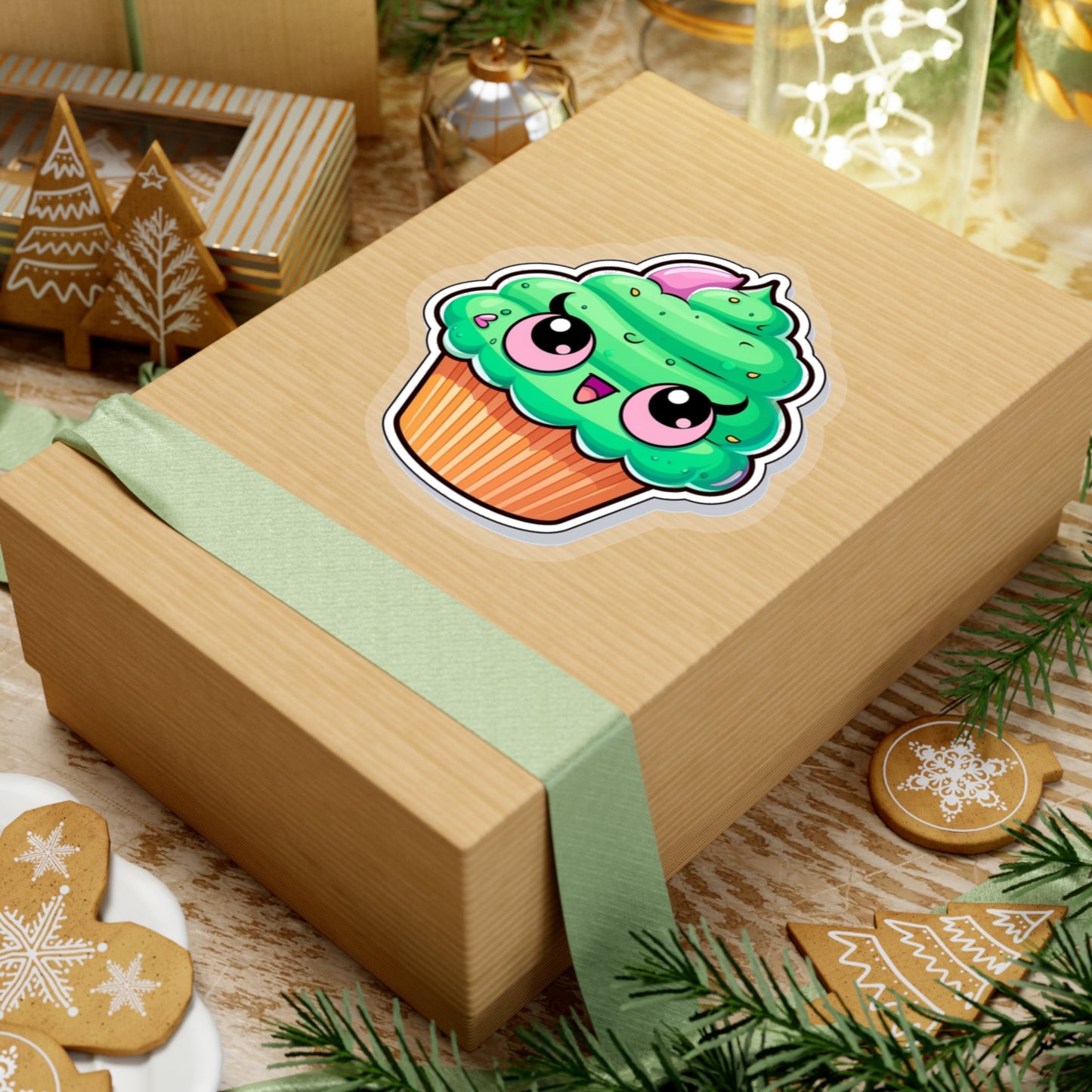 Psychedelic Cupcake Sticker - Vibrant Green with Pink Eyes - Cannabis Inspired