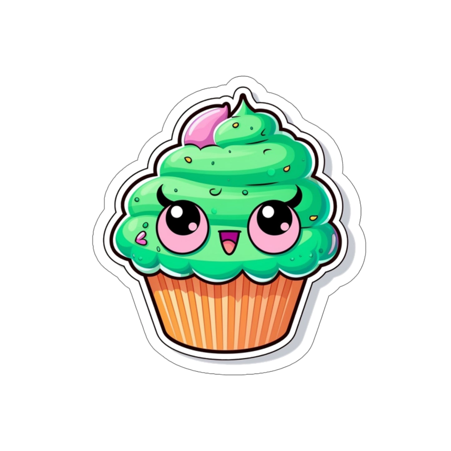 Psychedelic Cupcake Sticker - Vibrant Green with Pink Eyes - Cannabis Inspired