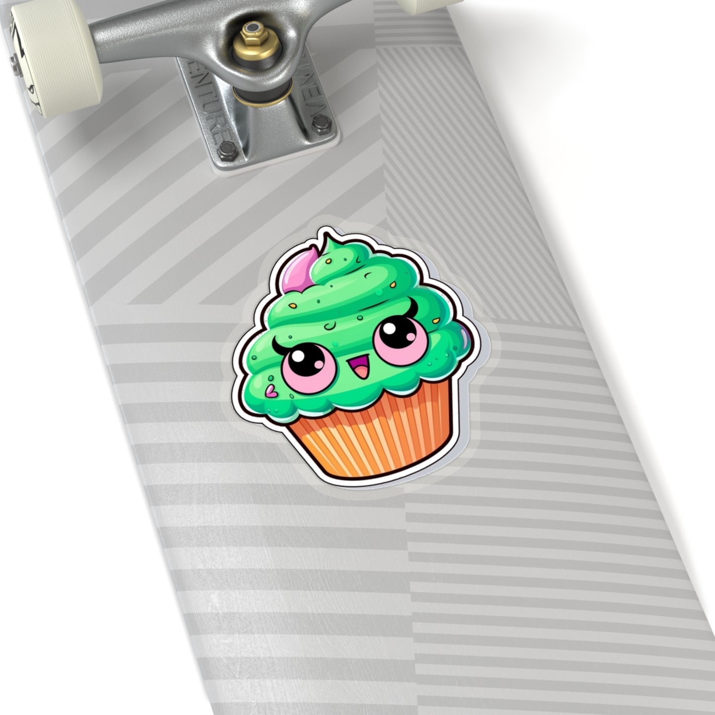 Psychedelic Cupcake Sticker - Vibrant Green with Pink Eyes - Cannabis Inspired