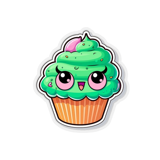Psychedelic Cupcake Sticker - Vibrant Green with Pink Eyes - Cannabis Inspired