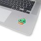 Psychedelic Cupcake Sticker - Vibrant Green with Pink Eyes - Cannabis Inspired