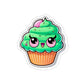 Psychedelic Cupcake Sticker - Vibrant Green with Pink Eyes - Cannabis Inspired