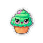 Psychedelic Cupcake Sticker - Vibrant Green with Pink Eyes - Cannabis Inspired